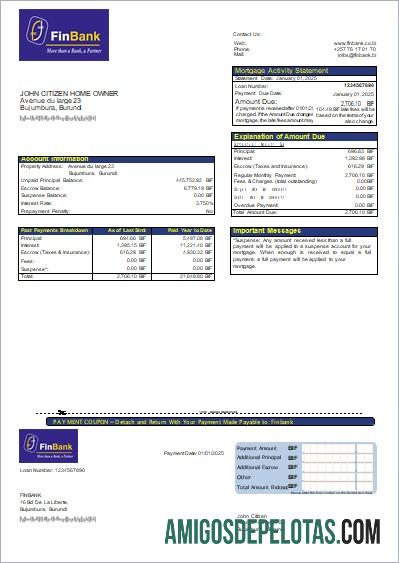 Declaração de hipoteca do Burundi Finbank Bank exemplo real